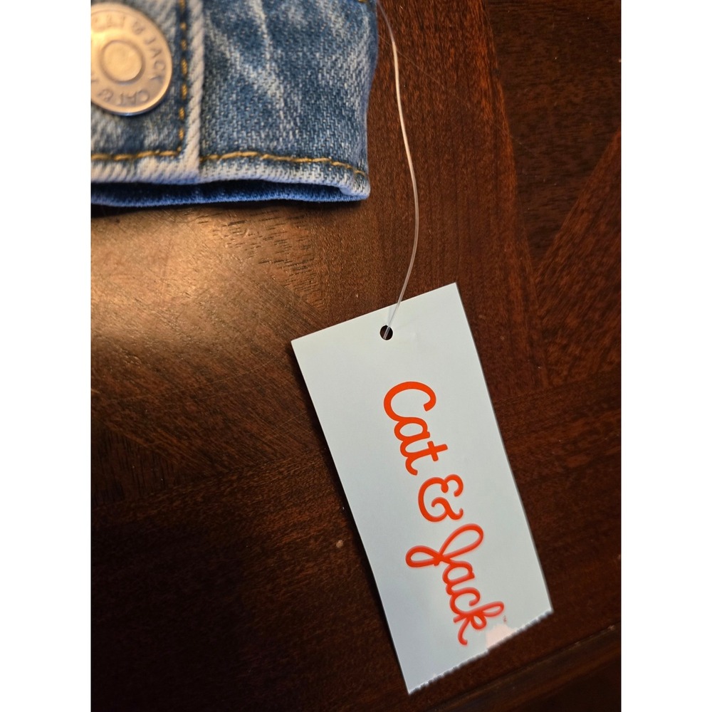 Cat & Jack Girls 5T Medium Wash Denim Jacket Embroidered Daisy Floral Snap Front - Picture 7 of 8